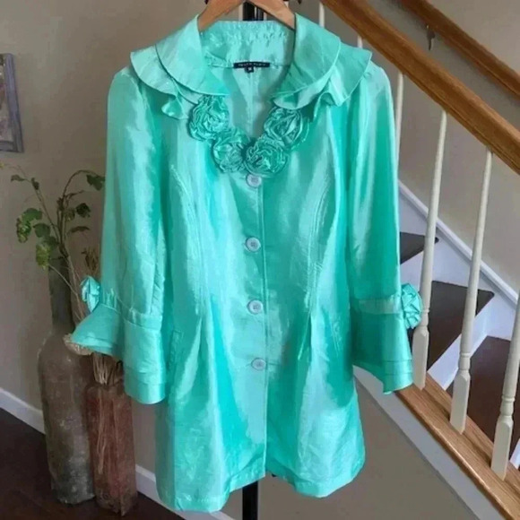 Tempo Paris Light Green Cardigan Swing Jacket. Size M - Picture 1 of 13